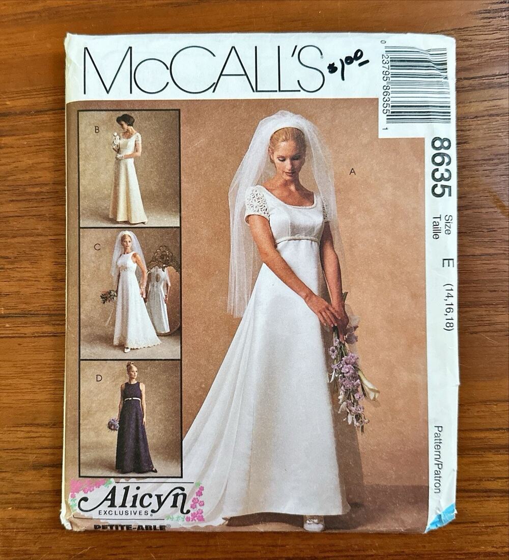 UNCUT McCalls Bridal Gown Pattern 8635 Formal Size 14, 16, 18 Wedding Dress